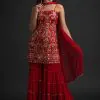 Magnificent Red Colour Georgette With Real Mirror Work Sharara