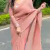 Women's Party Wear Superb Orange Color Pleating Work Saree