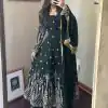 Go On Fancy Look With Green Color Sequins Embellished Anarkali