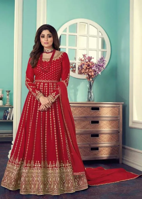 Adorable Red Color Gown Georgette With Embroidery Work