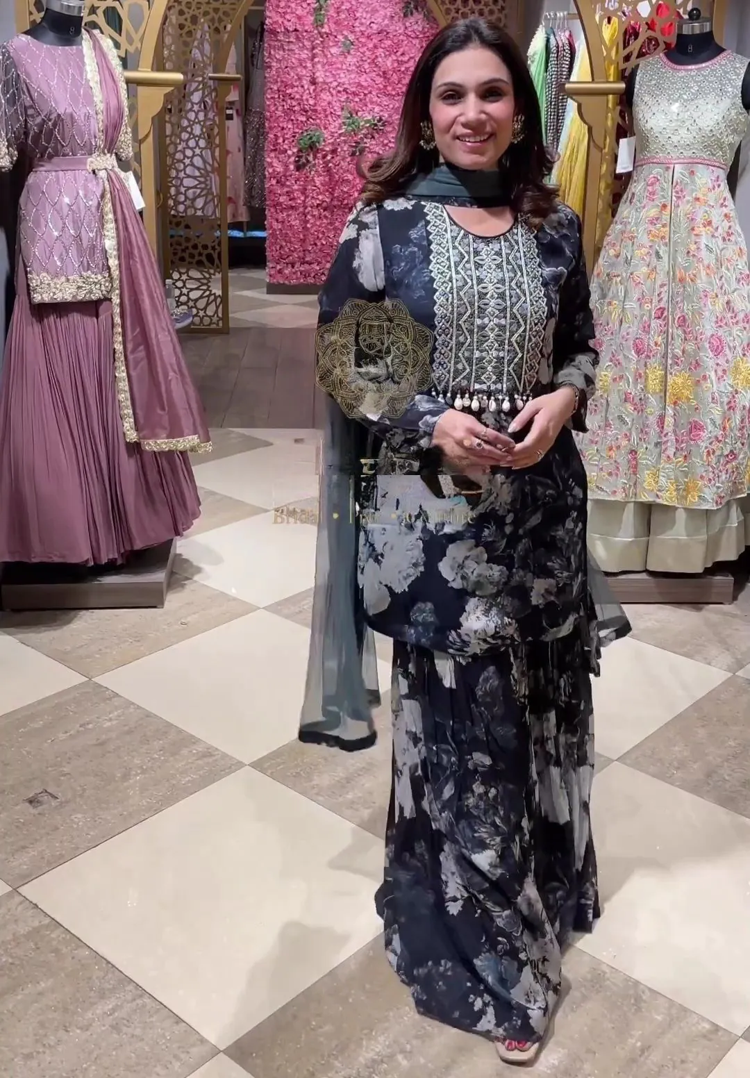 Beautiful Black Color Faux Georgette With Digital Print Sharara Suit