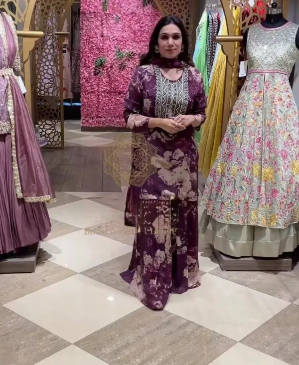 Beautiful Purple Color Faux Georgette With Digital Print Sharara Suit