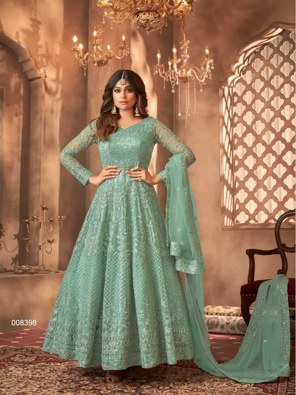 Beautiful Sky-blue Color Sequence With Embroidery Work Gown