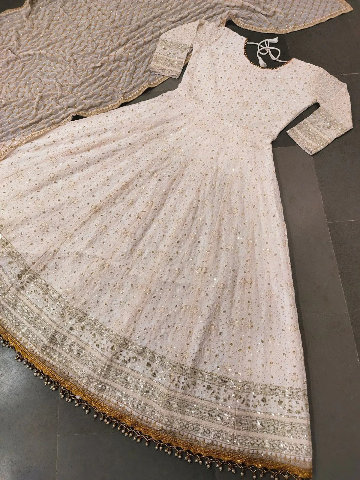 Impressive White Color Embroidery With Sequence Work Gown - Image 2