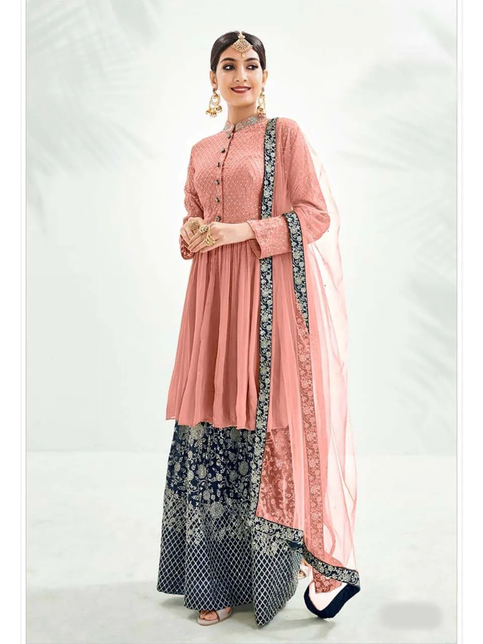 Latest Orange Color Georgette With Embroidery Work Sharara Suit