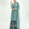 Latest Sky Blue Color Georgette With Embroidery Work Sharara Suit