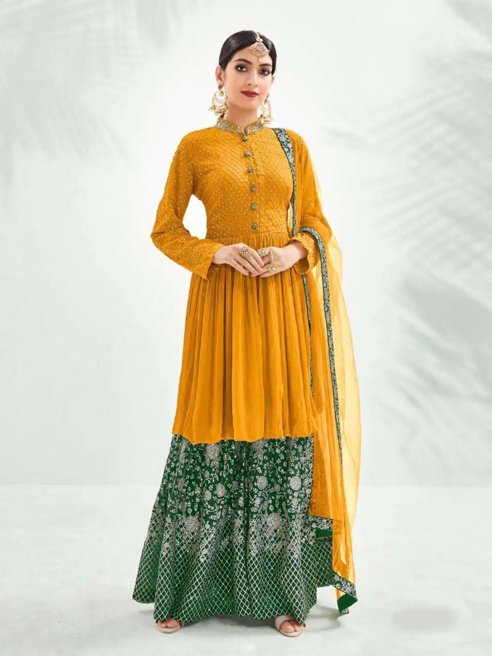 Latest Yellow Color Georgette With Embroidery Work Sharara Suit