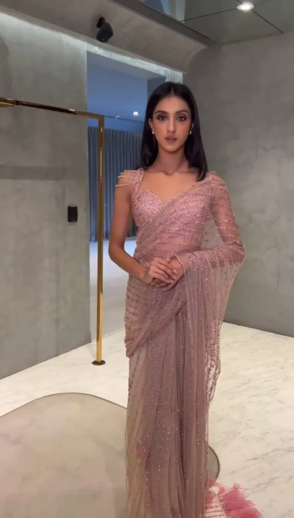 New Blockbuster Peach Color Sequence And Embroidery Saree
