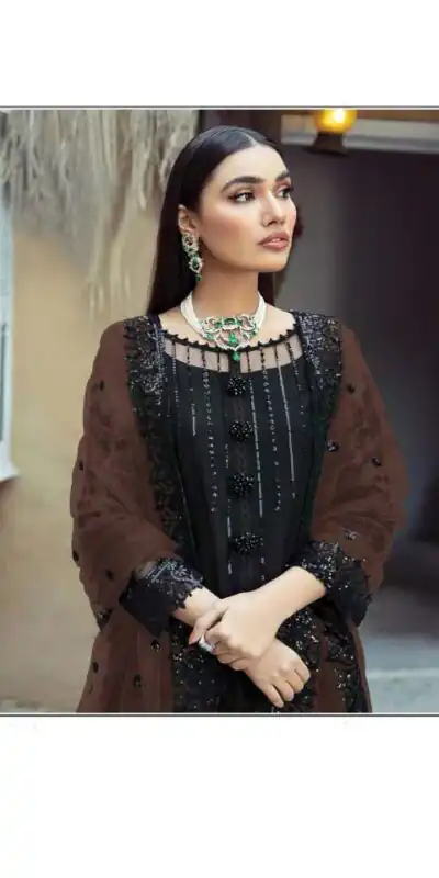 FC 1100 Black & Brown?Salwar Suit :?Heavy Faux Georgette Work : Multi Thread & Sequence Embroidery Work Wedding, Festive, Events @2149/- | Gowns, Bollywood Gowns, Creative Gowns, Designer Gowns, Embroidered Gowns, Party Wear Gowns, Salwar suit, Casual Suits, Designer Suits