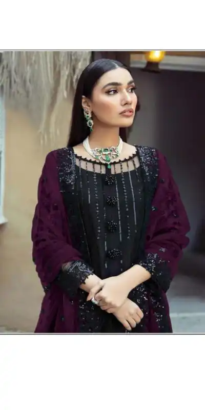 FC 1100 Black & Purple?Salwar Suit :?Heavy Faux Georgette Work : Multi Thread & Sequence Embroidery Work Wedding, Festive, Events @2149/- | Gowns, Bollywood Gowns, Creative Gowns, Designer Gowns, Embroidered Gowns, Party Wear Gowns, Salwar suit, Casual Suits, Designer Suits