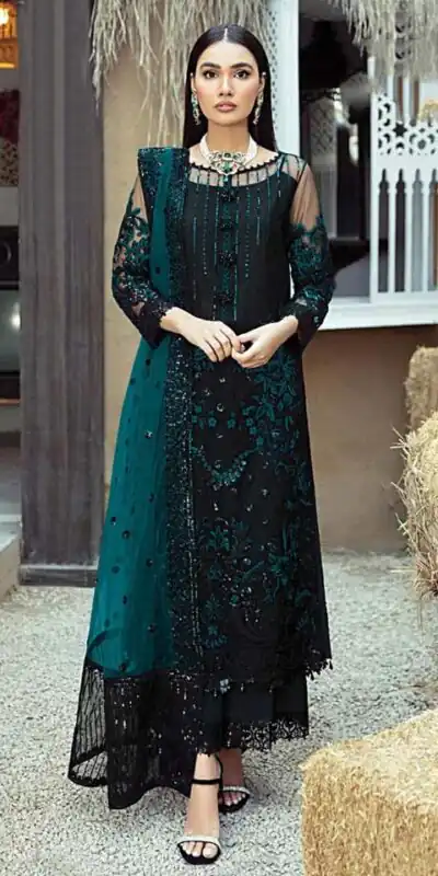 ?FC 1100?Black & Sky Blue?Blue?Salwar Suit :?Heavy Faux Georgette Work : Multi Thread & Sequence Embroidery Work Wedding, Festive, Events @2149/- | Gowns, Bollywood Gowns, Creative Gowns, Designer Gowns, Embroidered Gowns, Party Wear Gowns, Salwar suit, Casual Suits, Designer Suits