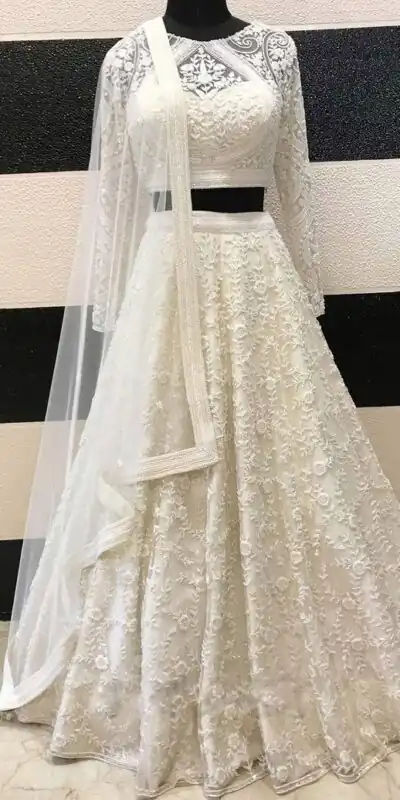 LG 433 White Lehenga : Georgette Blouse : Georgette Work : Embroidery Work Traditional Wear, Festive, Wedding, Events @1999/- | Lehenga, Bollywood Lehenga, Creative Lehenga, Designer Lehenga, Embroidered Lehenga, Party Wear Lehenga