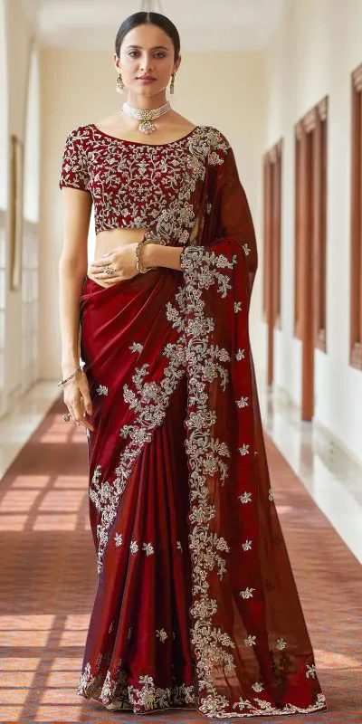 Gorgeous Maroon Color Kasturi Silk With Zari & Thread Work Saree