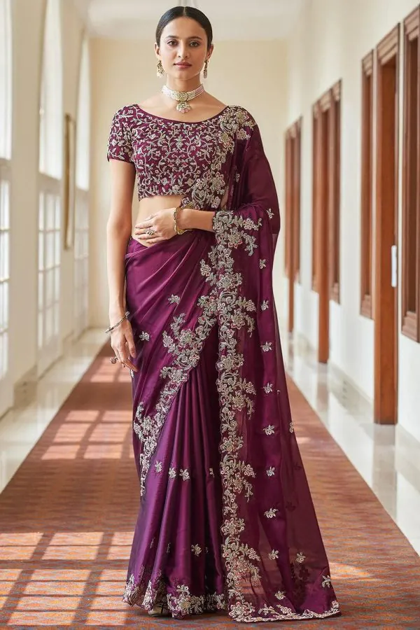 Gorgeous Purple Color Kasturi Silk With Zari & Thread Work Saree