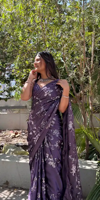 BT 3030 Purple Saree : Georgette Work : Embroidery With Sequence Work, Blouse : Banglory Silk Party Wear, Wedding Wear, Events Etc.@1649/- | Sarees, Bollywood Sarees, Creative Sarees, Designer Sarees, Ethnic Saree, Modern Digital sarees, Party Wear Sarees