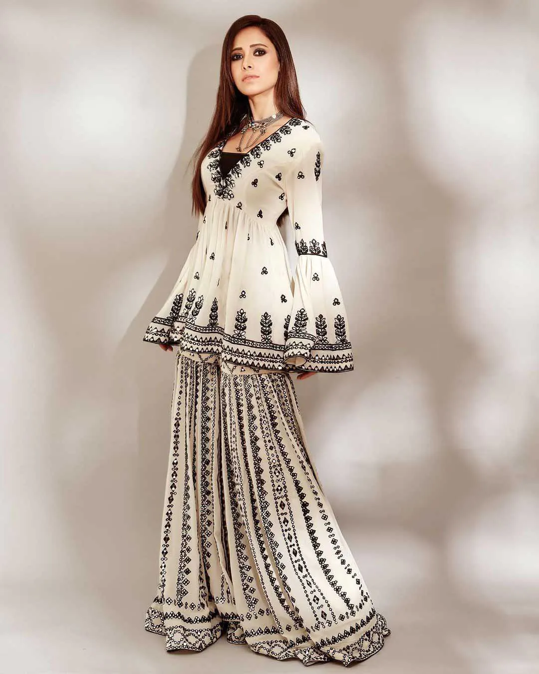Perfect White & Black Color Georgette With Embroidery Work Plazzo Suit