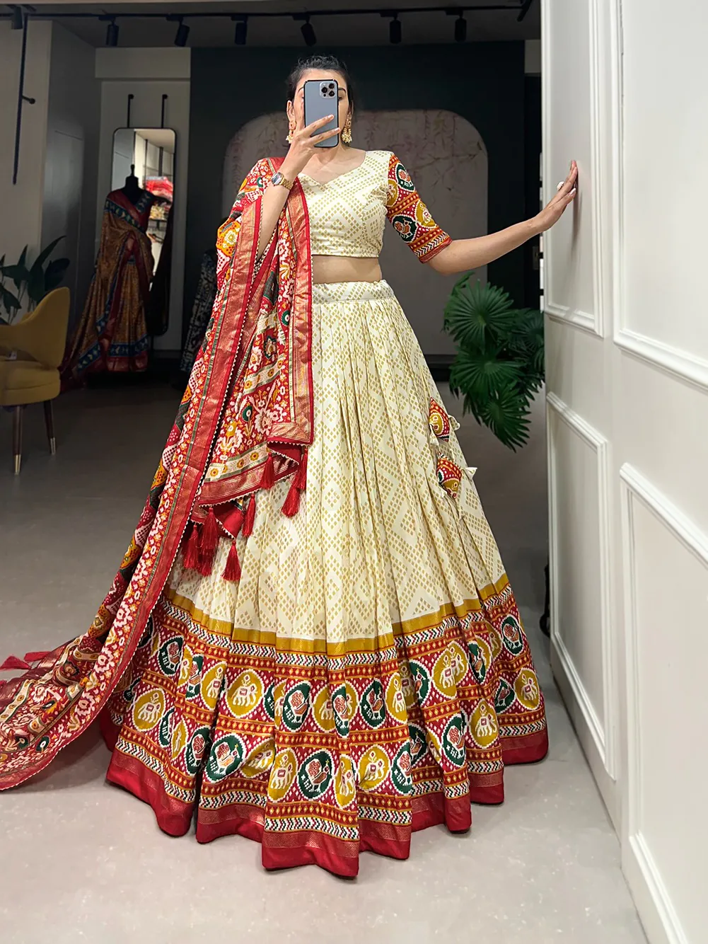 Angelic Yellow Color Tussar Silk With Heavy Tassels patola printed Lehenga Choli