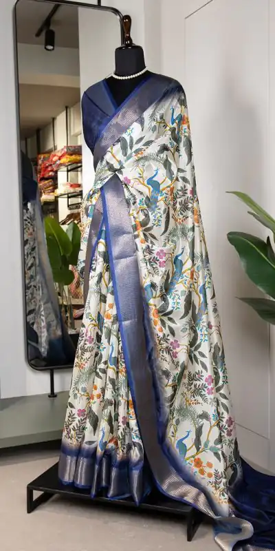 Perfect White Color  Dola Silk Printed With Zari Border Saree