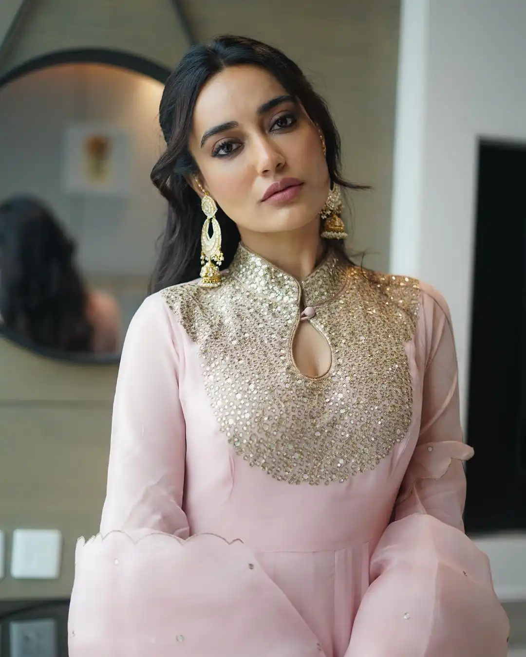 Adorable Baby Pink Color Georgette Embroidery Sequence Work Gown - Image 3