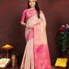 Adorable Golden Pink Color Lichi Silk Gold & Silver Zari Saree