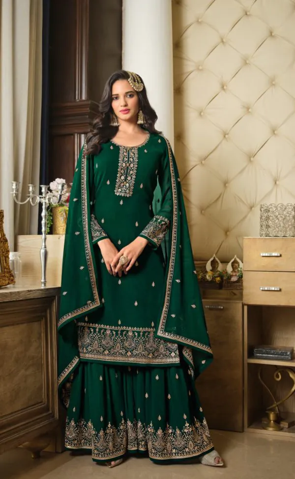Adorable Green Color Georgette Embroidery Sequence Work Sharara Suit