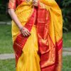 Adorable Yellow Color Soft Lichi Silk Ordinary Design Saree