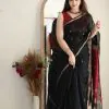 Aesthetically Black Color Soft Lilan Slab Jacquard Work Saree