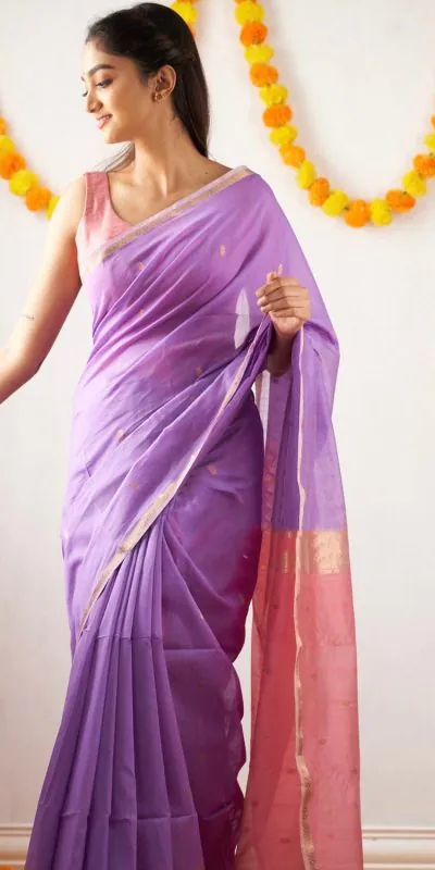 Attractive Light Purple Color Soft Lilan Slab Jacquard Work Saree