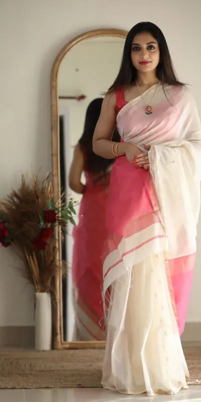 Aesthetically White Color Soft Lilan Slab Jacquard Work Saree