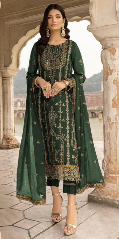 Alluring Stone Green Color Georgette Embroidered Sequence Work Salwar Suit