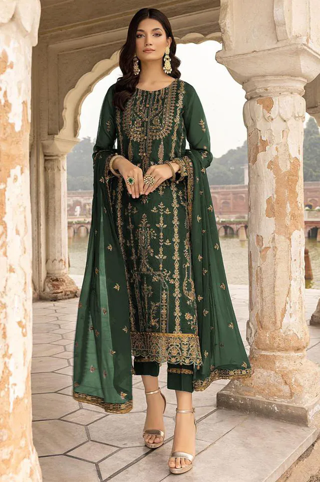 Alluring Stone Green Color Georgette Embroidered Sequence Work Salwar Suit