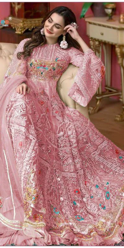 Attractive Pink Color Heavy Net with sequence And Embroidery With stone work Anarkali Suit