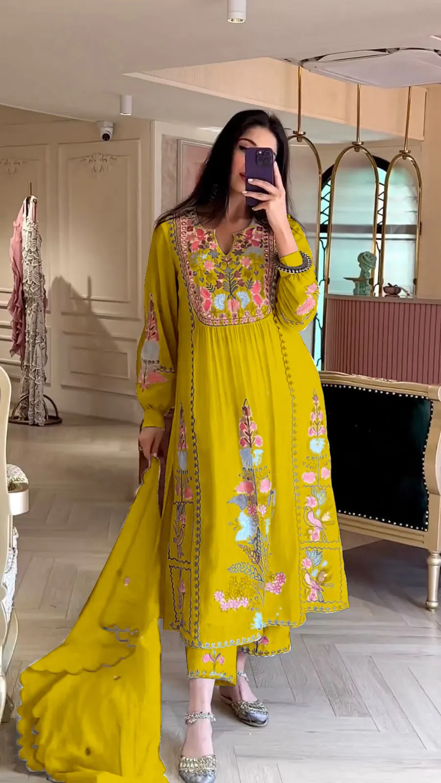Awesome Yellow Color Georgette Embroidery Work Salwar Suit - Image 4