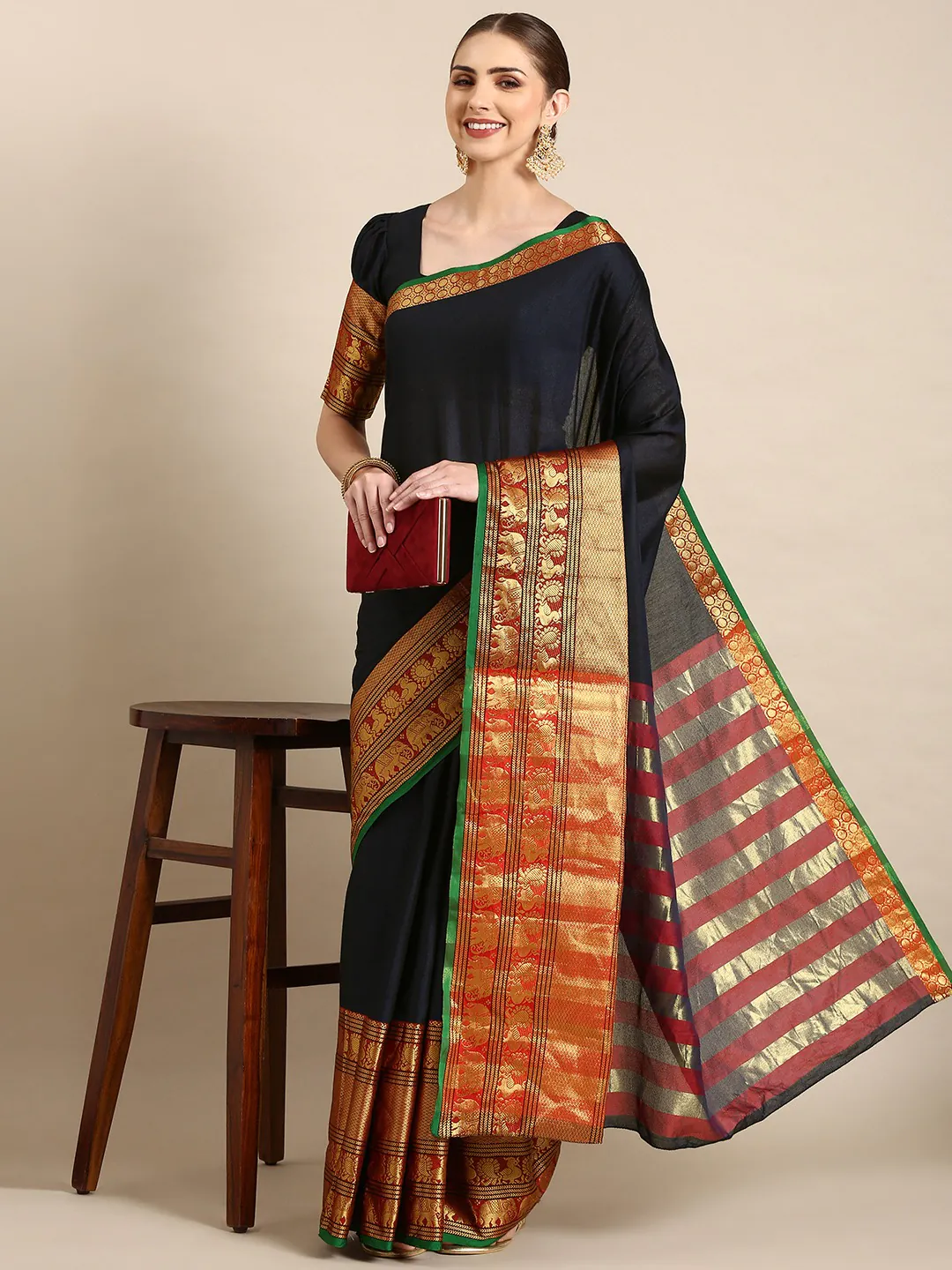 Brilliant Black Color Narayan Pet Zari Weaving Work Saree