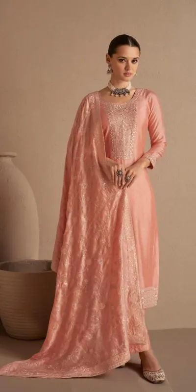 Charming Orange Color Sequence Embroidery Stone Work Straight Salwar Suit