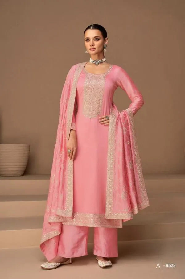 Charming pink Color Sequence Embroidery Stone Work Straight Salwar Suit