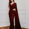 Classic Maroon Color Georgette Embroidery Sequins Work Saree