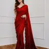 Classic Red Color Georgette Embroidery Sequins Work Saree