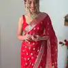 Classic Red Color Soft Cotton Silk Golden Weaving Work Saree