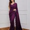 Classic Wine Color Georgette Embroidery Sequins Work Saree