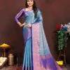 Dazzling Blue Color Lichi Silk Gold & Cooper Zari Weaving Saree
