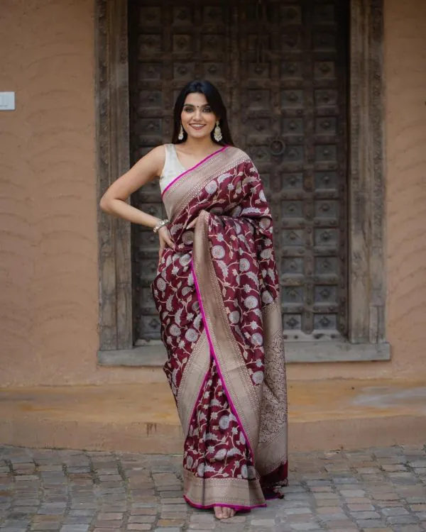 Decorative Maroon Color Soft Lichi Silk With Ordinary Design Saree