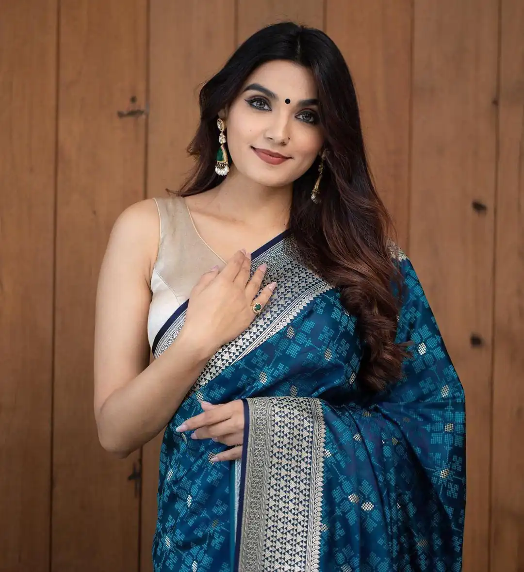 Decorative peacock Blue Color Soft Lichi Silk With Ordinary Design Saree - Image 3