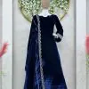 Divine Navy Blue Color Viscos velvet Sequence with Cording Dori Work Gown