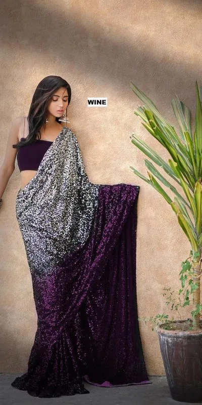 Wine Heavy 60 Gram Georgette Sequins Saree