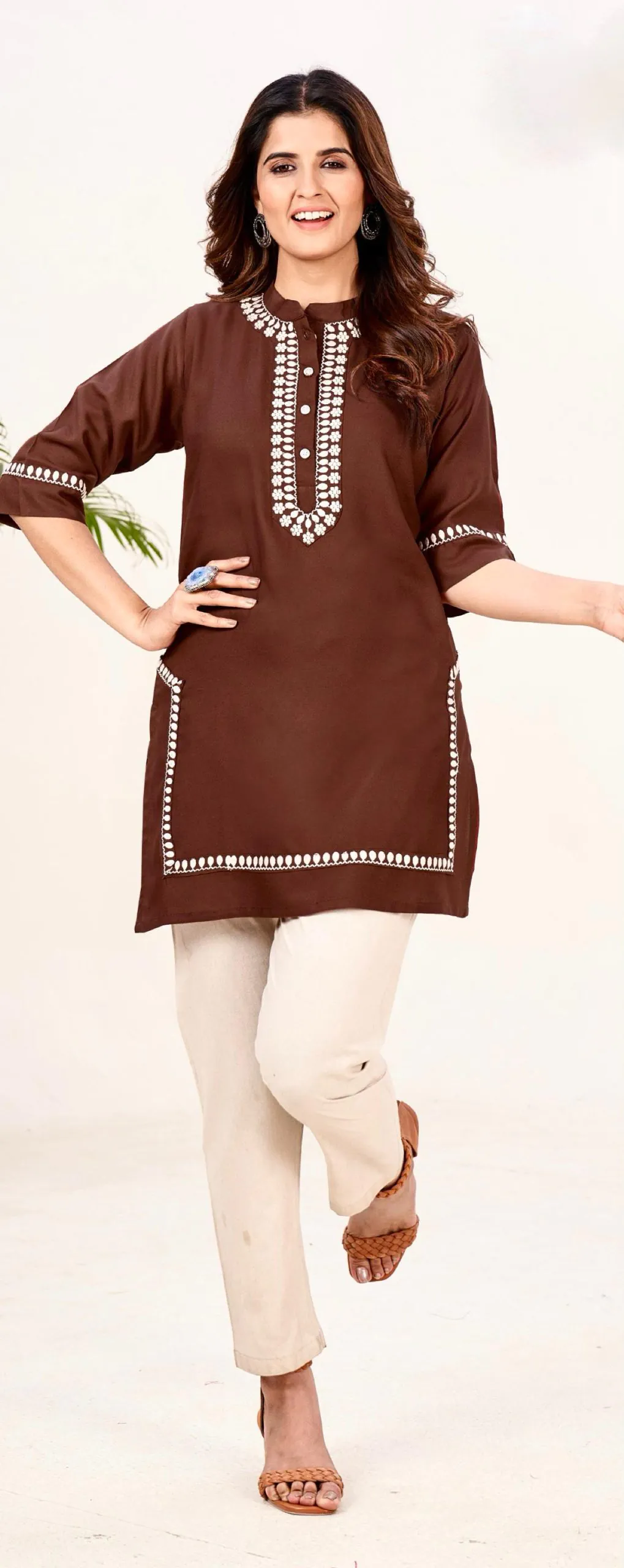 Fashionable Maroon Color Heavy Rayon With Embroidery Kurti