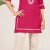 Fashionable Red Color Heavy Rayon With Embroidery Kurti