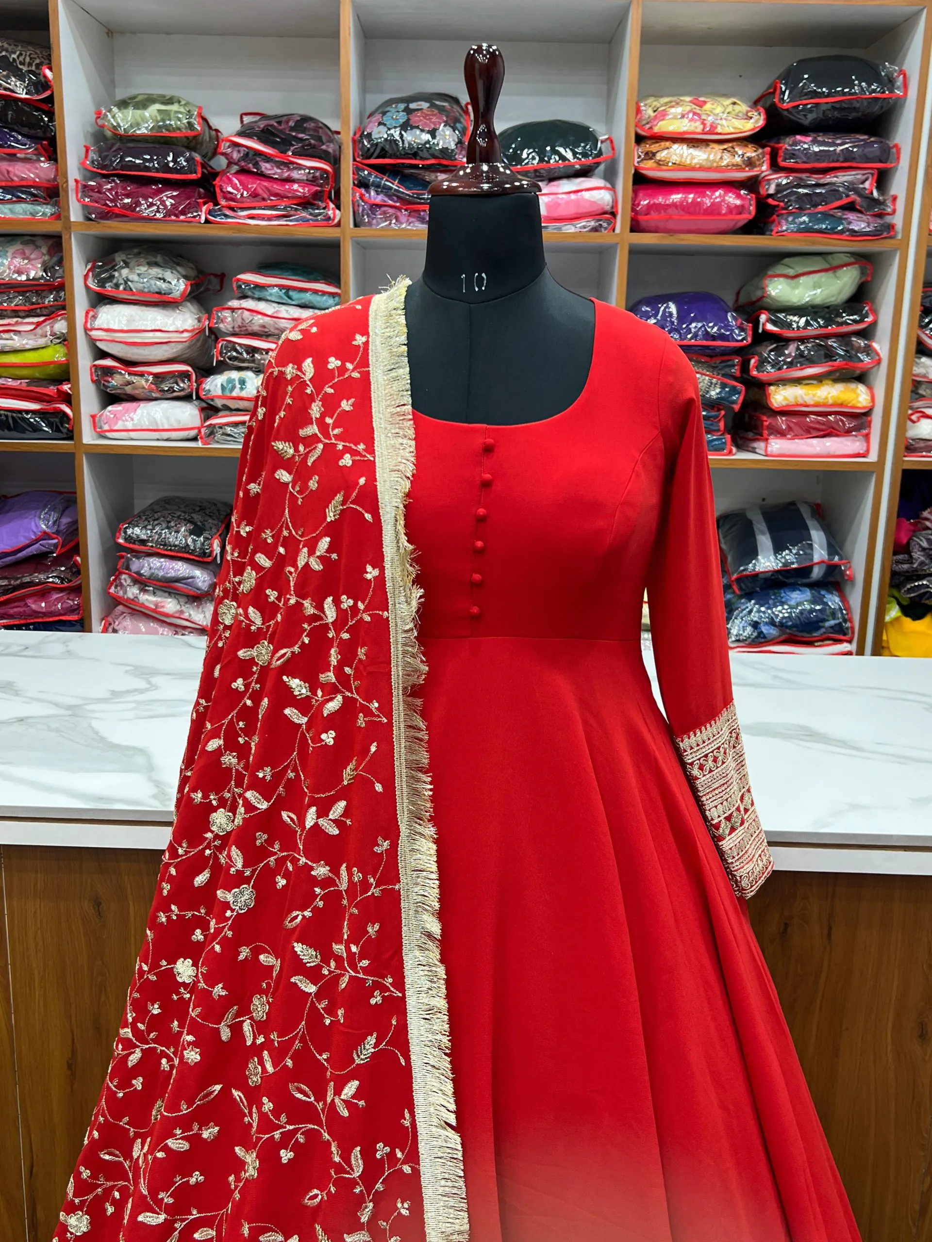 Fashionable Red Color Pure Soft Faux Georgette Anarkali Suit - Image 2