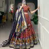 Glamorous Multi Color Tussar Silk Drawstring & Printed With Foil Print & Heavy Tassels Lehenga Choli