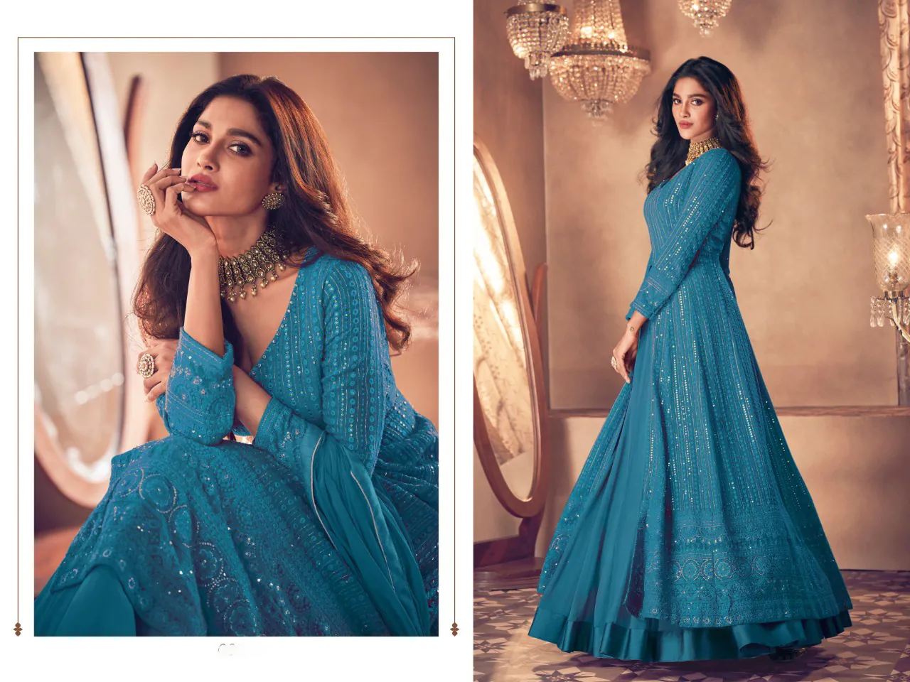 Glamorous Rama Color Heavy Georgette with Santoon And Embroidery Designer Work Suit - Image 2